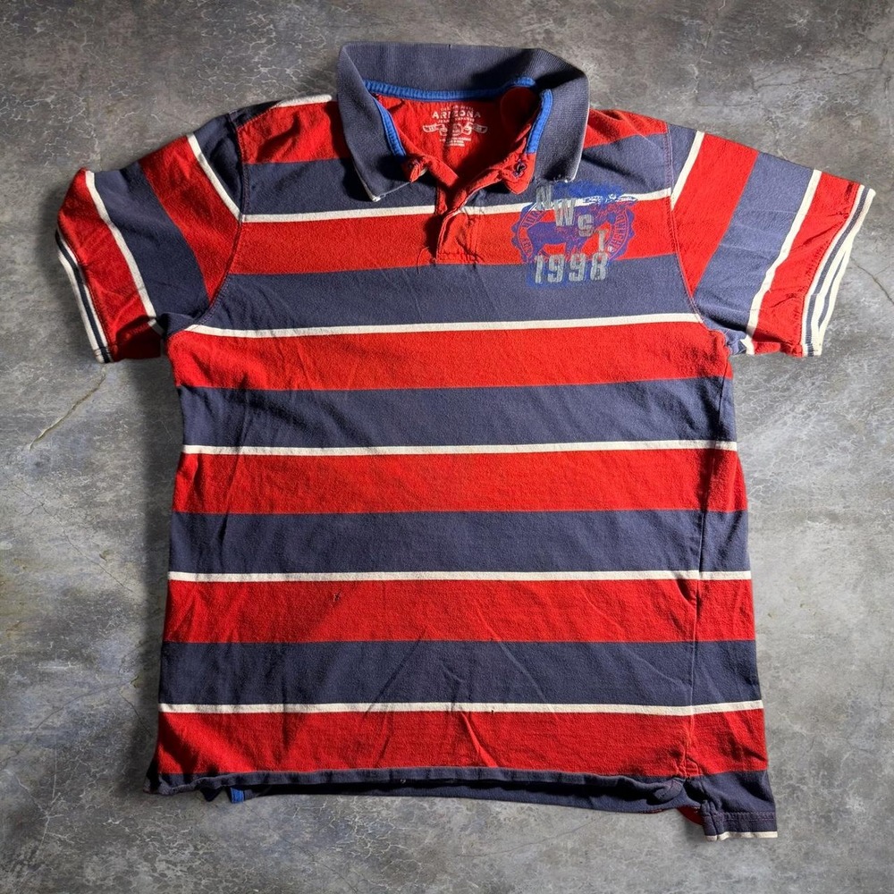 Arizona Jean Co Striped Polo Shirt Mens Small Youth XL Red Navy Blue 1998 Cotton